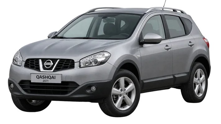 silver Nissan Qashqai with roof rails