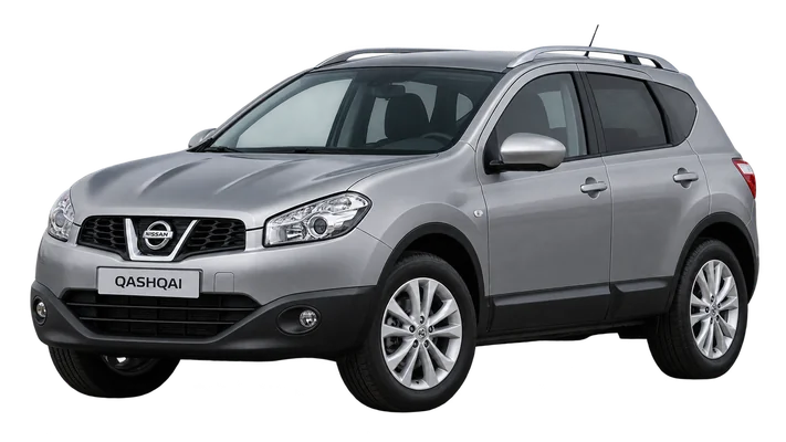 silver Nissan Qashqai with roof rails