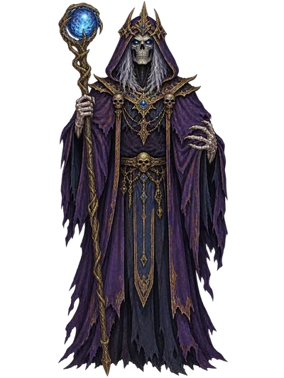 ancient lich wizard holding a glowing staff