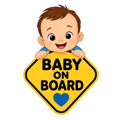 cute baby on board boy with heart emoji