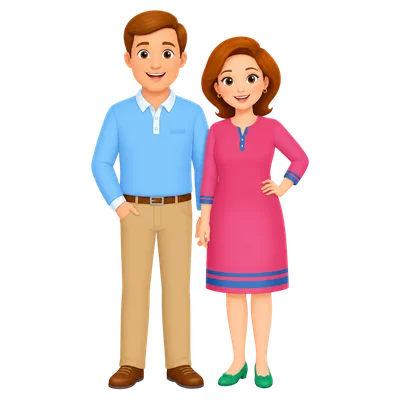cartoon mom and dad standing together