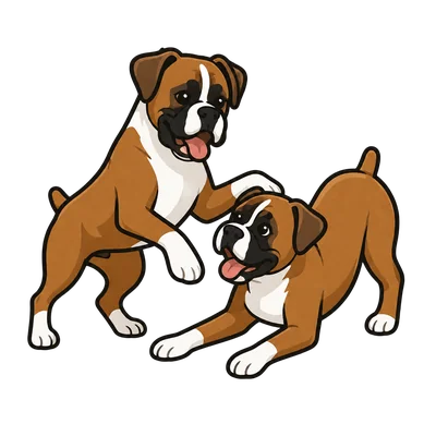 boxer dogs playing illustration icon style