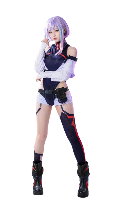 japanese girl cosplaying lucy cyberpunk full body