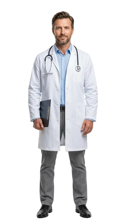 confident male doctor holding clipboard