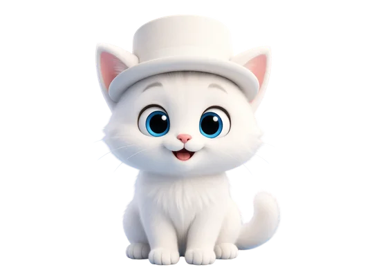 cute white cat wearing hat