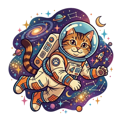 tabby cat astronaut floating in space