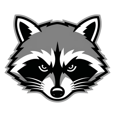 raccoon head facing camera mascot