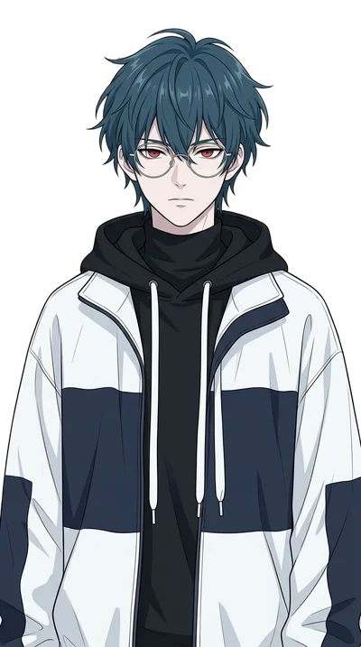 anime boy with glasses in streetwear