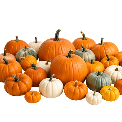 scattered pumpkins in field