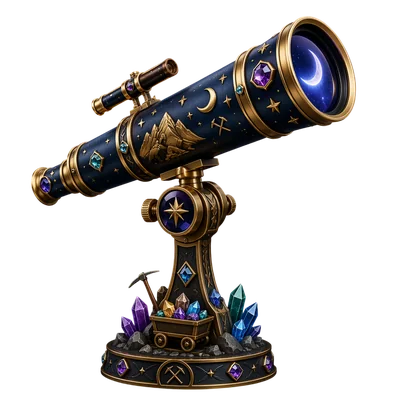 telescope with stars moon gemstones mining theme
