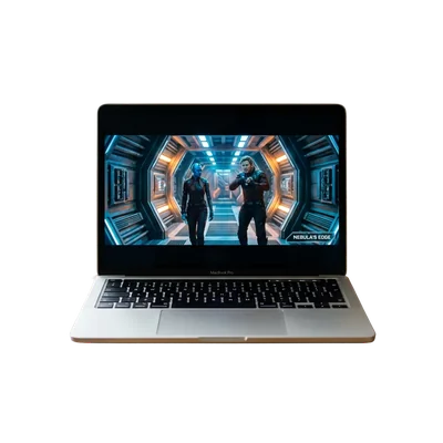 open laptop playing movie on screen
