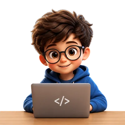 cute kid coding on laptop