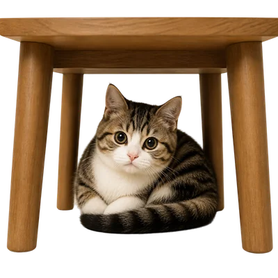 cute cat curled under table