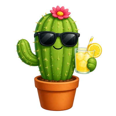 cartoon cactus with sunglasses and lemonade