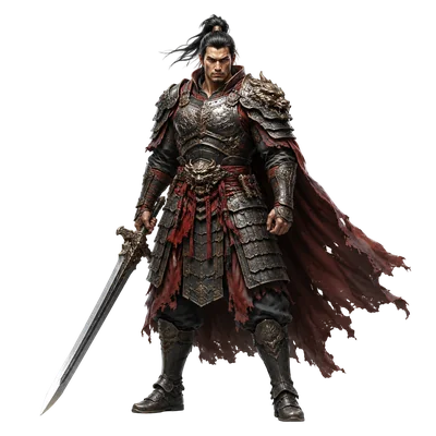 strong warrior holds sword