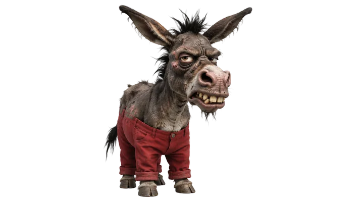ugly donkey wearing red pants