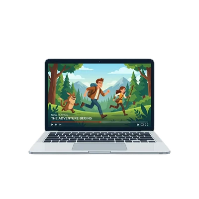 open laptop playing movie on screen