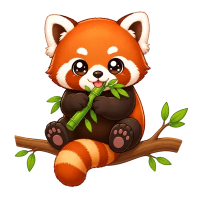 cute red panda eating bamboo on branch