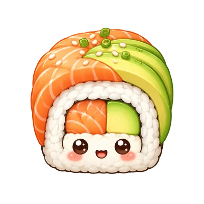 sushi roll topped with salmon and avocado