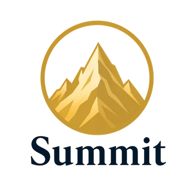 golden mountain peak in circle with Summit text